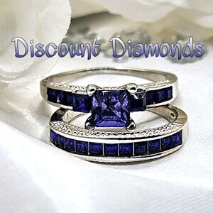 2 Ring Set - Bluish Purple  (Indigo) Sapphire Rings on 925 Sterling Silver